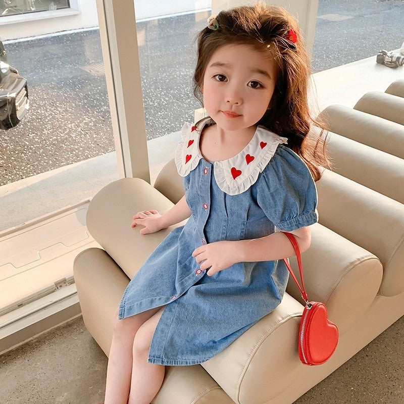 1-9 ปี  ชุดเด็กใหม่, ชุดเดรสยีนส์สาวเกาหลีฤดูร้อน